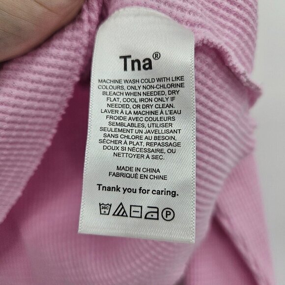 TNA Aritzia Waffle Crew Boxy Long Sleeve Top Pink Women’s Size XS Thermal Crop - Picture 6 of 9